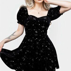 Disturbia US Size 10 Black & Silver Celestial Print Veniri Corset Mini Dress